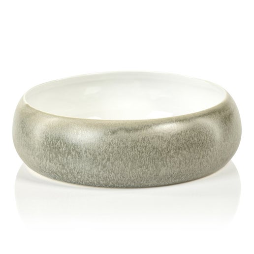 Extra deep white and taupe stoneware bowl
