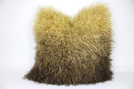20" Mongolian Pillow, gold and brown ombre