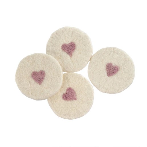 felt heart coaster - set of 4, white