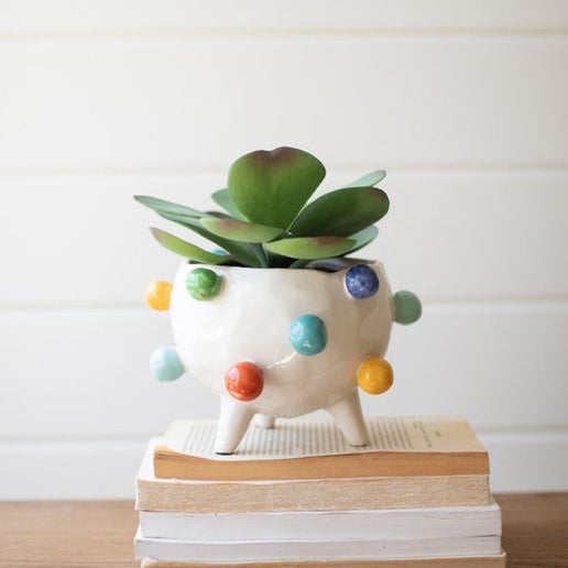 Ceramic planter with colorful bubbles