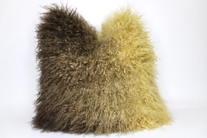 20" Mongolian Pillow, gold and brown ombre