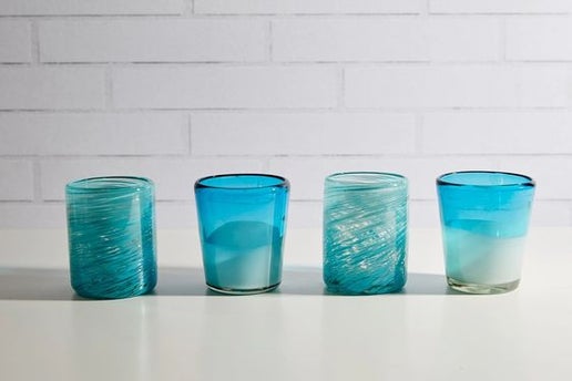 Mexican Handblown Glasses - Aqua, Set of 4