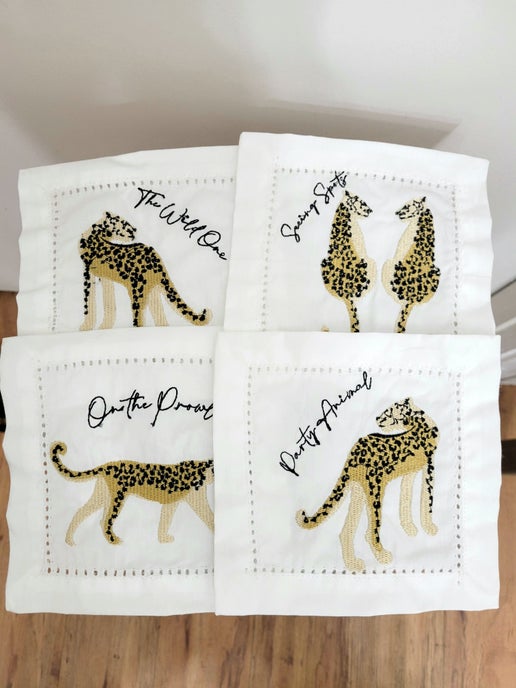 Party Leopard Embroidered Cocktail Napkin - Set of 4