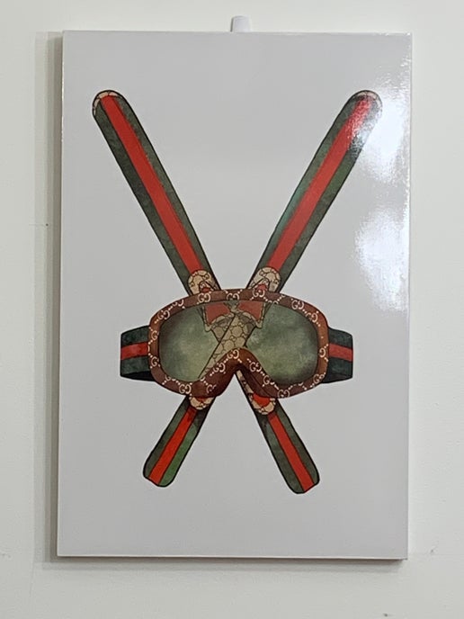 Red And Green Skis Art w/Gucci inspired Goggles