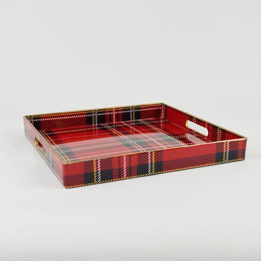 Red Plaid Square Tray