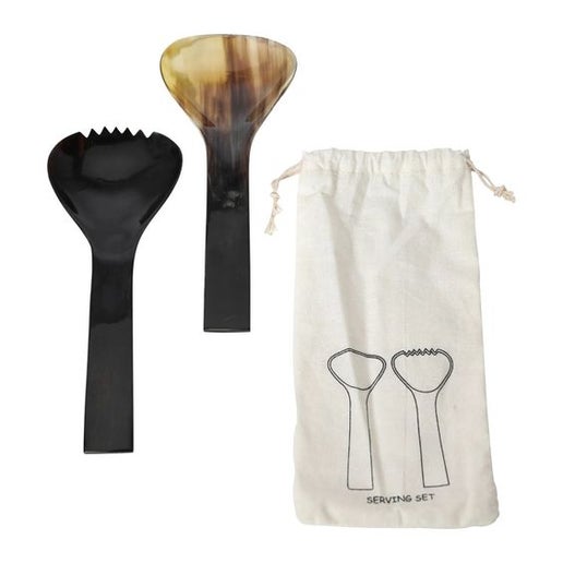 Short, Black Horn Salad Servers