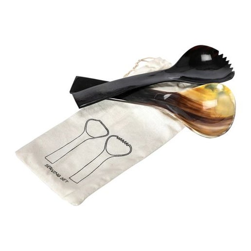 Short, Black Horn Salad Servers