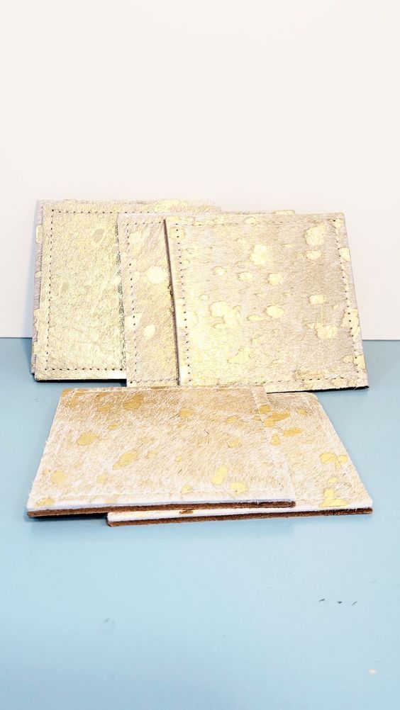 Square Gold Dotted Cowhide Coasters - set of 6