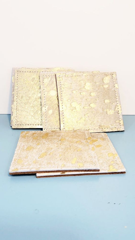 Square Gold Dotted Cowhide Coasters - set of 6