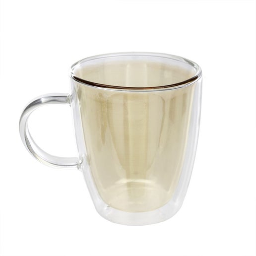 double wall glass cup, gold